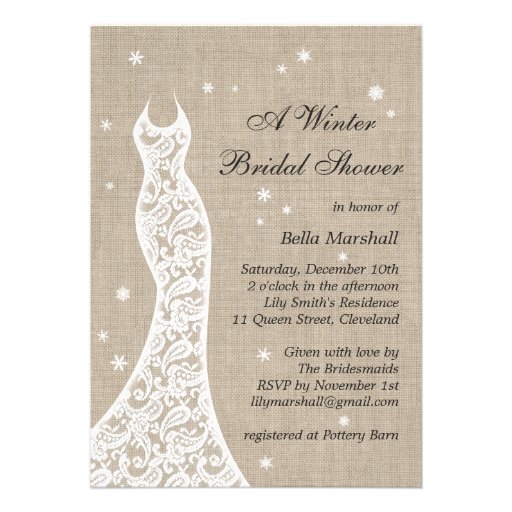 Beautiful Burlap Winter Bridal Shower Invitation Invitation