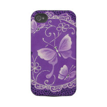 Beautiful  Butterflies with Lace in Purple Tough Iphone 4 Cases