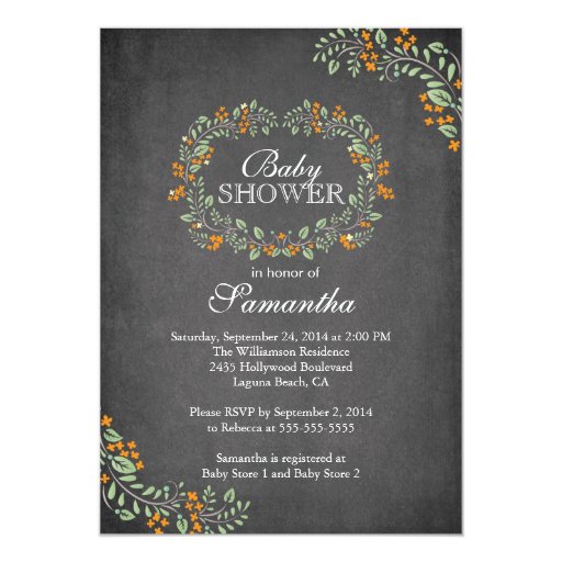 Beautiful Chalkboard Floral Frame Baby Shower Custom Invitations