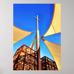 Beautiful Christian Church Cross Blue Sky Poster