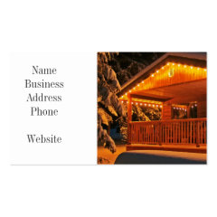 Beautiful Christmas Lights on Log Cabin in Snow Business Card Templates