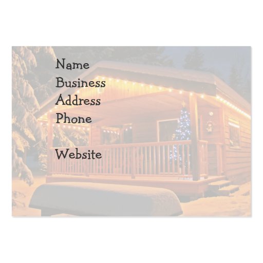 Beautiful Christmas Lights on Log Cabin in Snow Business Card Templates (front side)