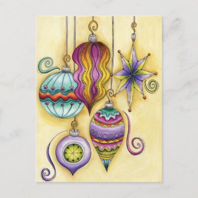 Beautiful Colorful Christmas Ornaments Hanging Postcard