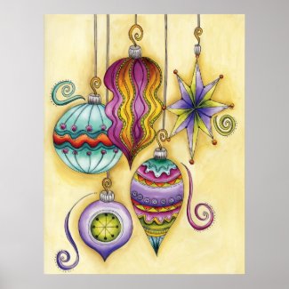 Beautiful Colorful Christmas Ornaments Hanging Posters