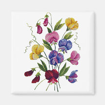Beautiful, Colorful, Embroidered Sweet Peas Fridge Magnet