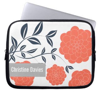 Beautiful coral flowers on white laptop sleeve