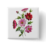 Beautiful Cosmos Flowers in Crewel Embroidery Button
