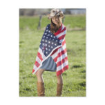 Beautiful cowgirl wrapped in American flag Post Cards