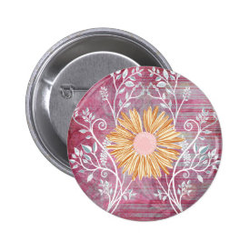 Beautiful Daisy Flower Distressed Floral Chic Pinback Button