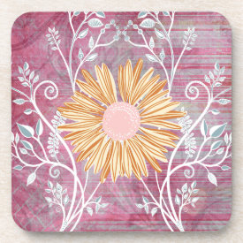 Beautiful Daisy Flower Distressed Floral Chic Drink Coaster