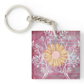 Beautiful Daisy Flower Distressed Floral Chic Square Acrylic Keychain