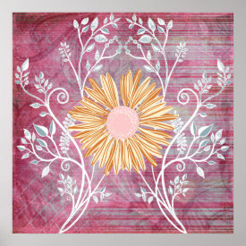Beautiful Daisy Flower Distressed Floral Chic Posters