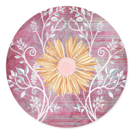 Beautiful Daisy Flower Distressed Floral Chic Round Sticker