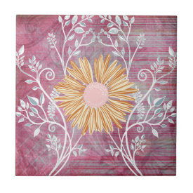 Beautiful Daisy Flower Distressed Floral Chic Ceramic Tile