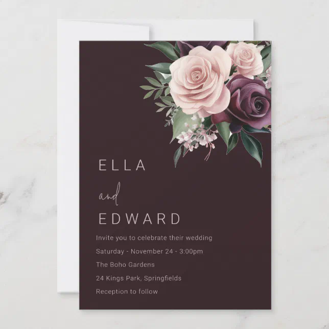 Beautiful Deep Burgundy Dusty Rose Wedding Invitation Zazzle