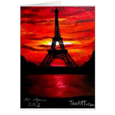 BEAUTIFUL EIFFEL TOWER PARIS FRANCE AT SUNSET GREETING CARDS by Teofaith