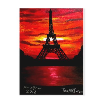 BEAUTIFUL EIFFEL TOWER PARIS FRANCE AT SUNSET POST CARD by Teofaith