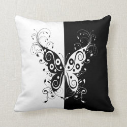Beautiful elegant black and white butterfly swirls pillow
