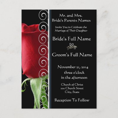 Beautiful Elegant Red Rose Wedding Invitation Postcard