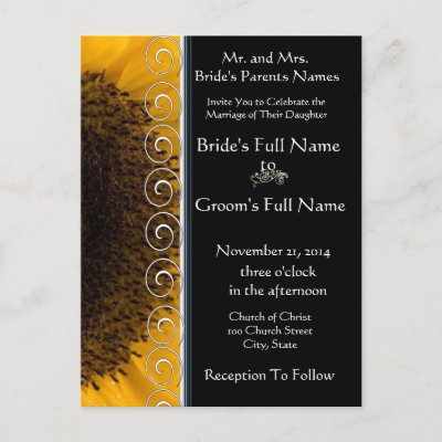 Beautiful Elegant Sunflower Wedding Invitation Postcard by samack
