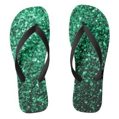 Beautiful Emerald Green glitter sparkles Flip Flops