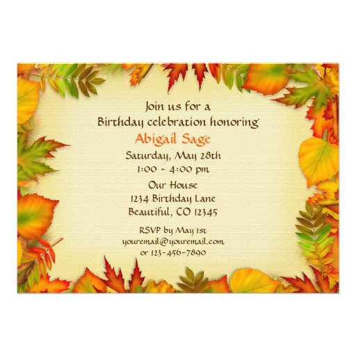 Beautiful Fall/Autumn Birthday Party Invitation