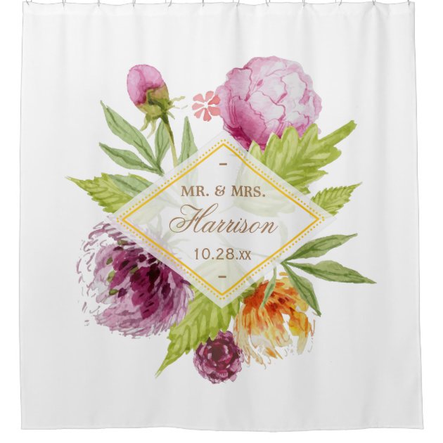 Beautiful Floral Blossom Just Married Wedding Date Shower Curtain-1