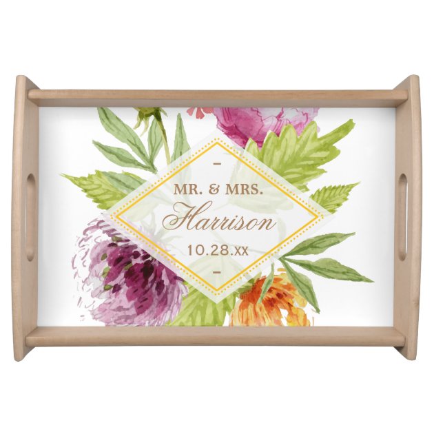 Beautiful Floral Blossom Mr. and Mrs. Wedding Food Trays