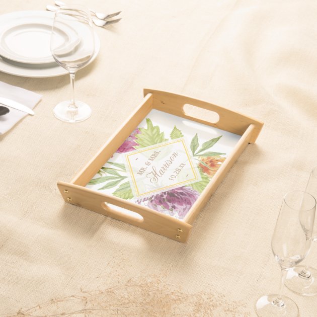 Beautiful Floral Blossom Mr. and Mrs. Wedding Food Trays