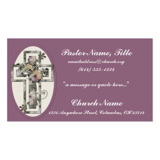Beautiful Floral Cross on Lavendar Business Cards (front side)