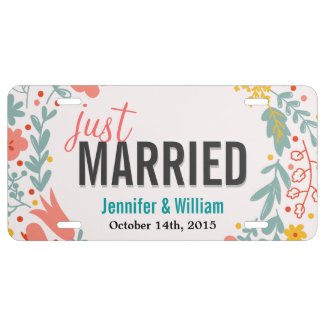 Beautiful Floral Just Married Wedding Decoration License  Plate