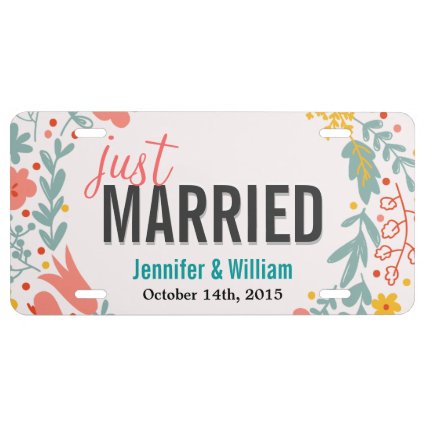Beautiful Floral Just Married Wedding Decoration License Plate