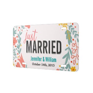 Beautiful Floral Just Married Wedding Decoration License Plate