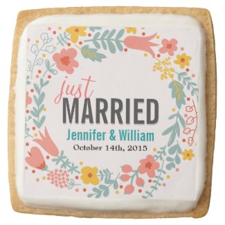 Beautiful Floral Just Married Wedding Decoration Square Premium Shortbread Cookie