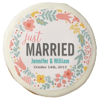 Beautiful Floral Just Married Wedding Decoration Sugar Cookie