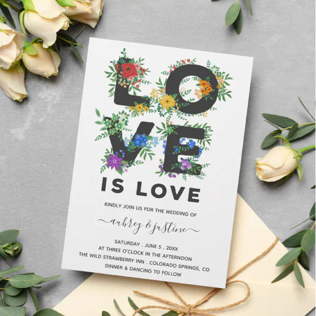 Beautiful Floral Love Is Love Gay Wedding Invitation Zazzle
