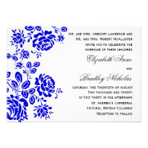 Beautiful Florals in Royal Blue Wedding Invitation