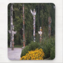 beautiful garden with  totem poles, mousepads