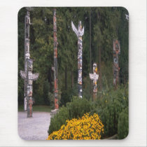 beautiful garden with  totem poles, mousepads