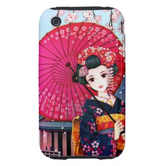 Beautiful Geisha in Spring Time iPhone 3 Tough Case