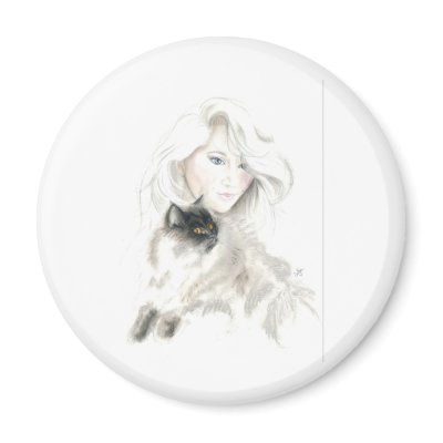 Beautiful Girl and Catl Fridge Magnets by SofiasArt