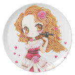 Beautiful girl in rose dress and cute bat dinner plate