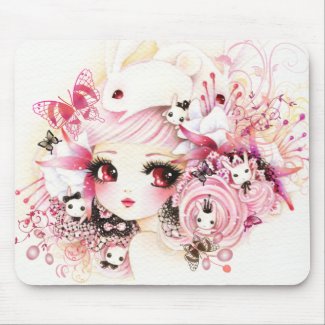 Beautiful girl with cute bunnies mousepad