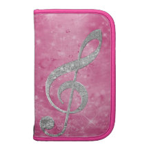 Beautiful glittery effect silver treble clef folio planners