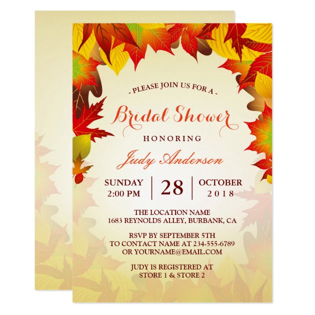 Beautiful Gold Autumn Fall Leaves | Bridal Shower Card (front side)