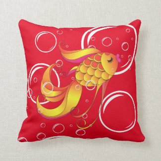 Beautiful Gold Fish (with bubbles background) Pillow