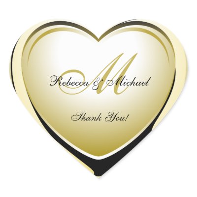 Beautiful Gold Heart Wedding Thank You Sticker