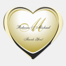 Beautiful Gold Heart Wedding Thank You Sticker