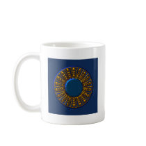 Beautiful gold ornament on blue mugs