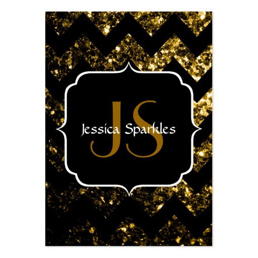 Beautiful Gold sparkles with Chevron and Monogram Business Card Templates (back side)